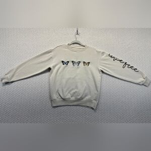 SWS Active Boyfriend Crew Live Free Embroidered Butterflies Women's Size Small
